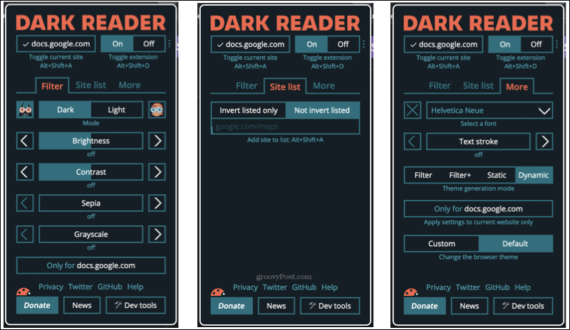 Complemento Dark Reader no Firefox