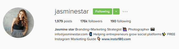 A biografia do perfil de Jasmine Star no Instagram mostra seu valor.