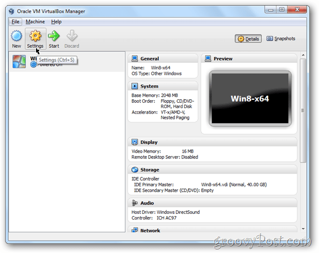 Janelas de configuração das configurações do VirtualBox 8