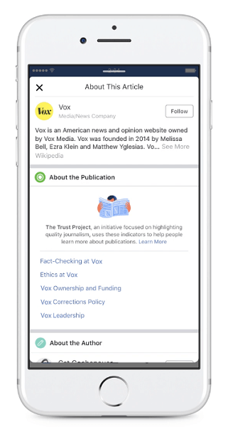 O Facebook começará a exibir novos indicadores de confiança do editor para artigos compartilhados no Feed de notícias.