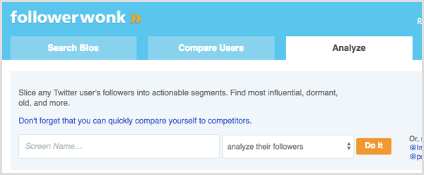 FollowerWonk pesquisa para analisar seguidores de usuário do Twitter